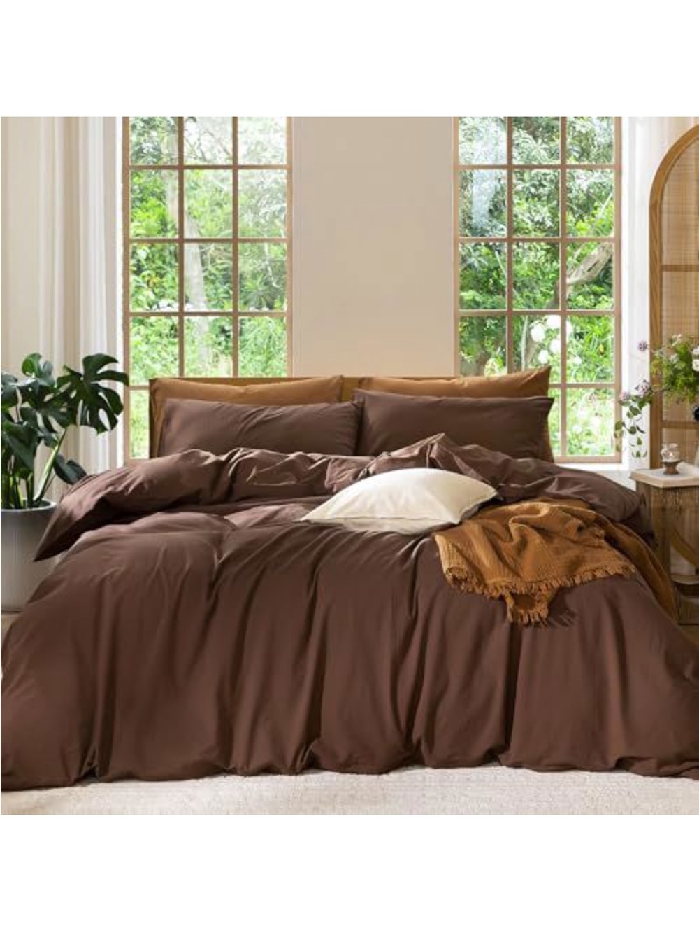 NEW MooMee Duvet Set 100% Cotton. Solid Cocoa Brown. Queen 90”x90”